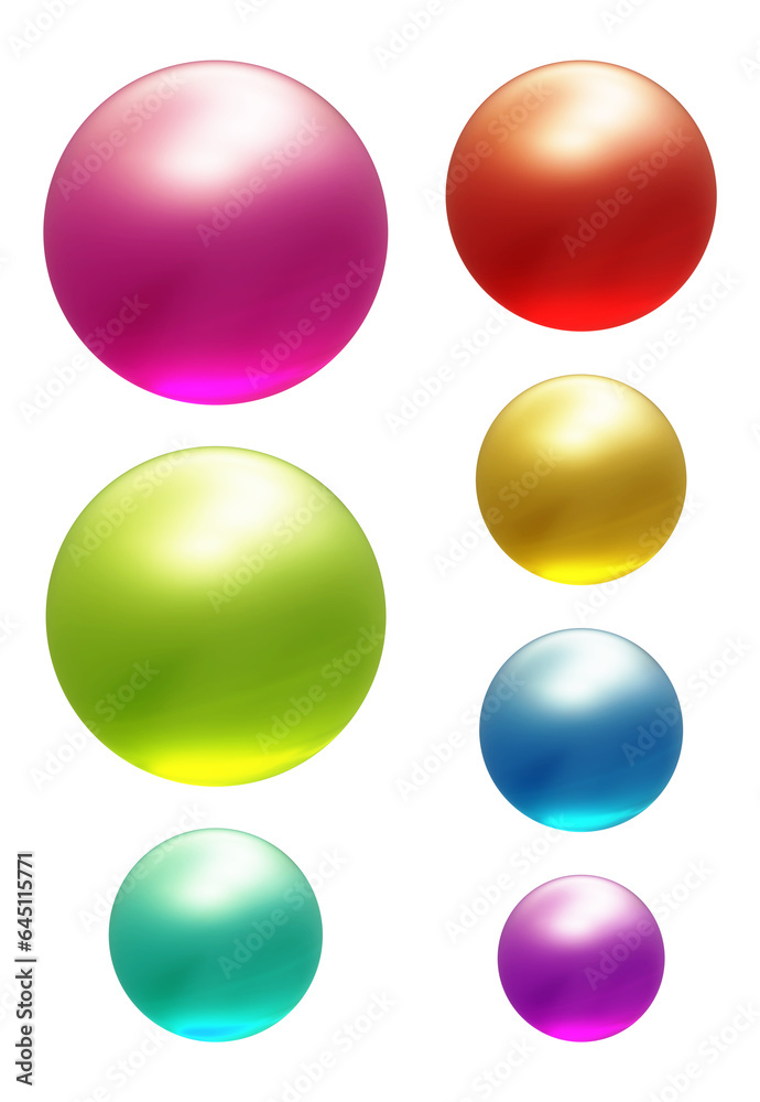 Poster set of round shape sphere ball or button in 3d rendering isolated on transparent background for deco