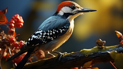 Woodpecker on tree branch Generative AI