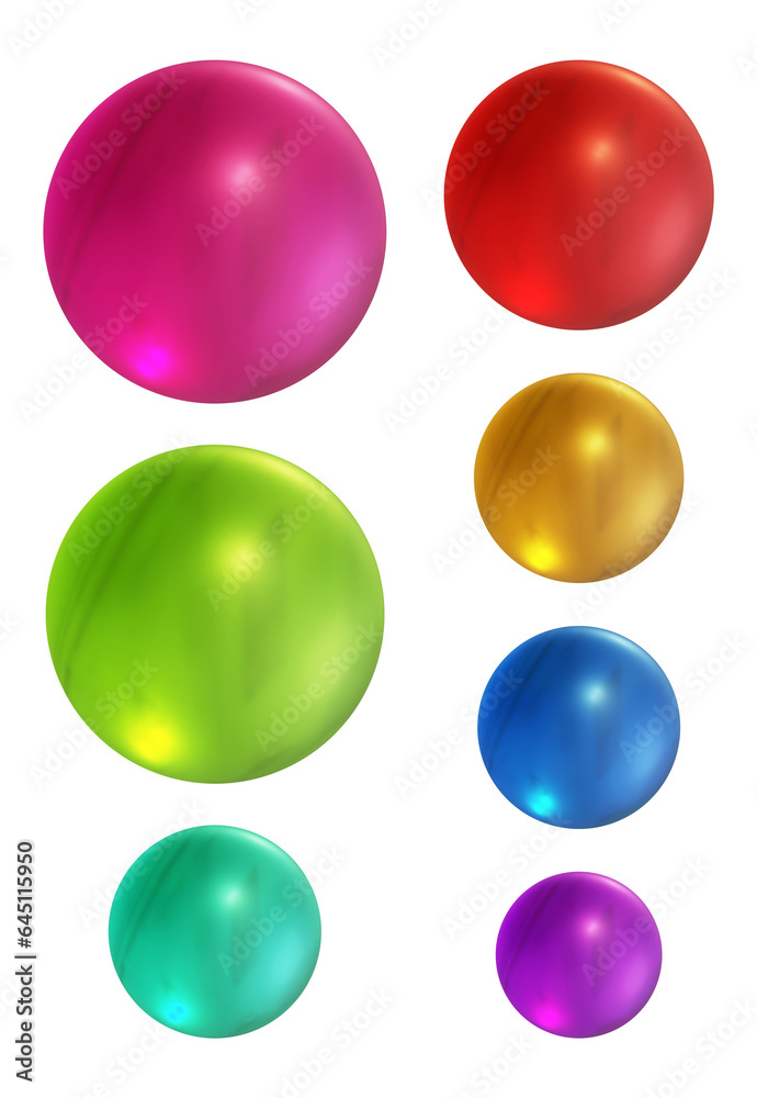 Poster set of round shape sphere ball or button in 3d rendering isolated on transparent background for deco