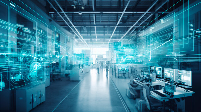 Inside an Industry 4.0 Smart Factory: A Glimpse into the Futuristic World of Advanced Automation, Machinery, Robotics, and Interconnected Systems and Engineering Excellence. Generative AI