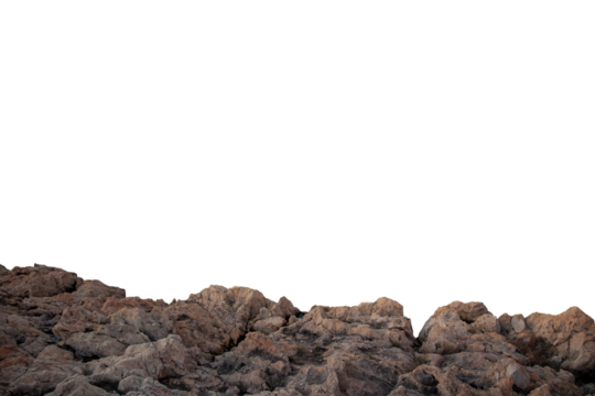 Rocky ground, mountain slope on foreground, isolated PNG cutout. Element for matte painting or photobashing, copy space.
