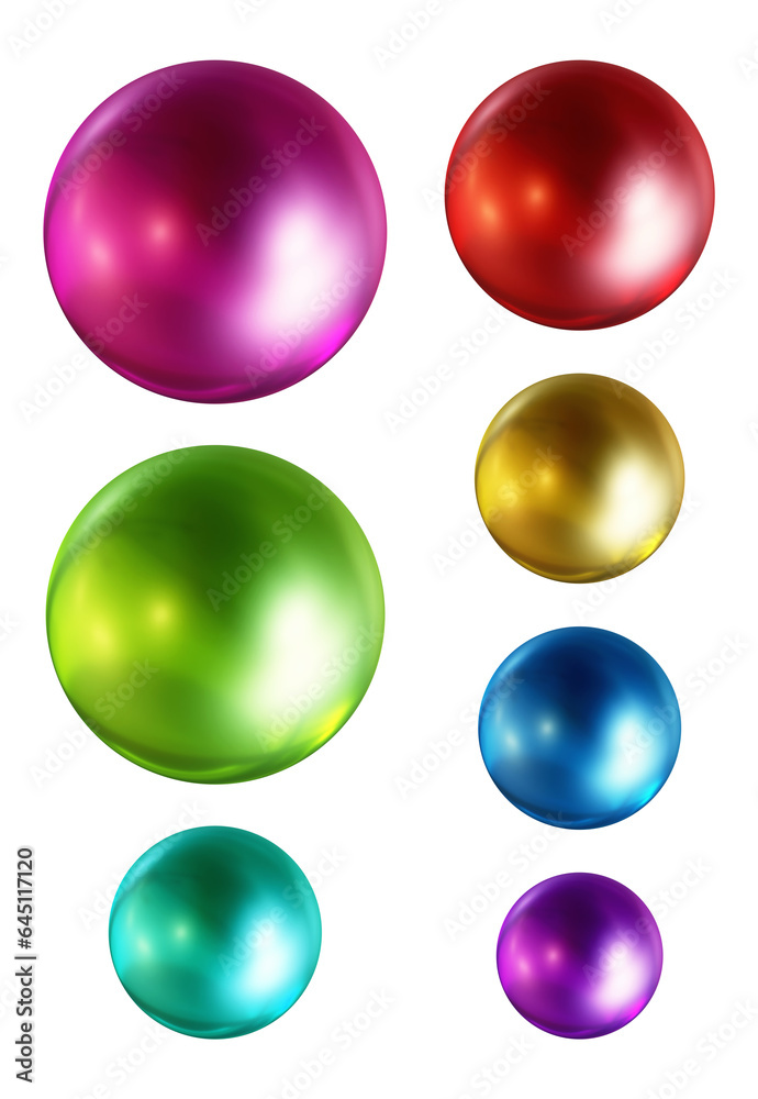 Poster set of round shape sphere ball or button in 3d rendering isolated on transparent background for deco