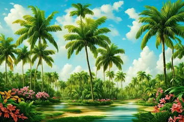 Foto op Canvas Cuban landscape of green plants, flowers and palms © Korney