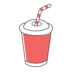 Red cola soft drink paper cup with straw isolated vector illustration