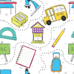 Seamless pattern background with school supply icons Vector illustration