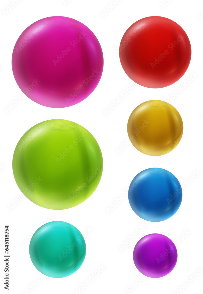 Poster set of round shape sphere ball or button in 3d rendering isolated on transparent background for deco
