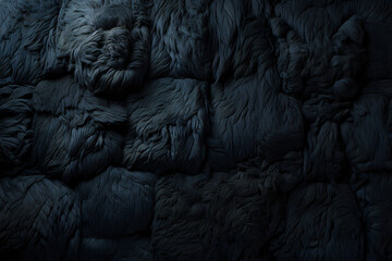 black fluffy fur, dark fur textile texture background - obrazy, fototapety, plakaty