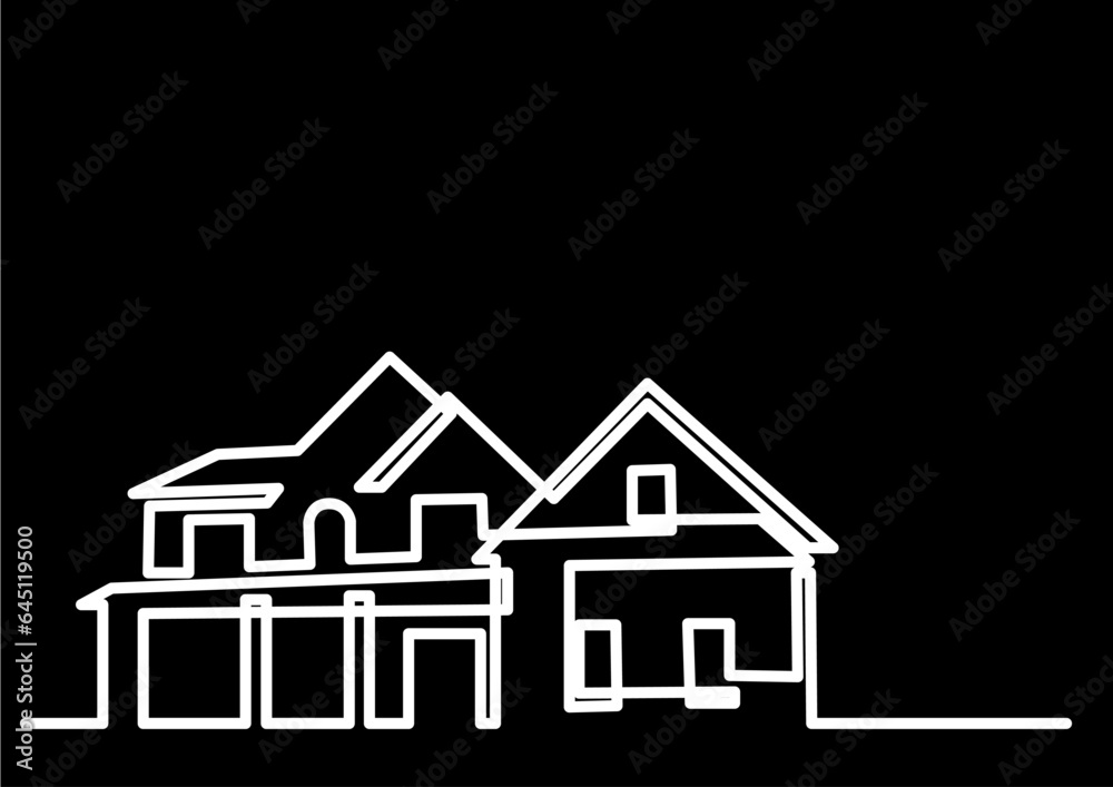 Wall mural continuous line drawing vector illustration with fully editable stroke of architecture modern buildi