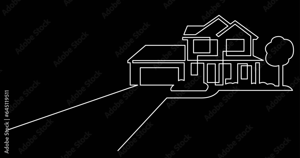 Wall mural continuous line drawing vector illustration with fully editable stroke of architecture modern buildi