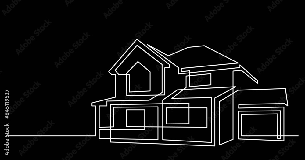 Wall mural continuous line drawing vector illustration with fully editable stroke of architecture modern buildi