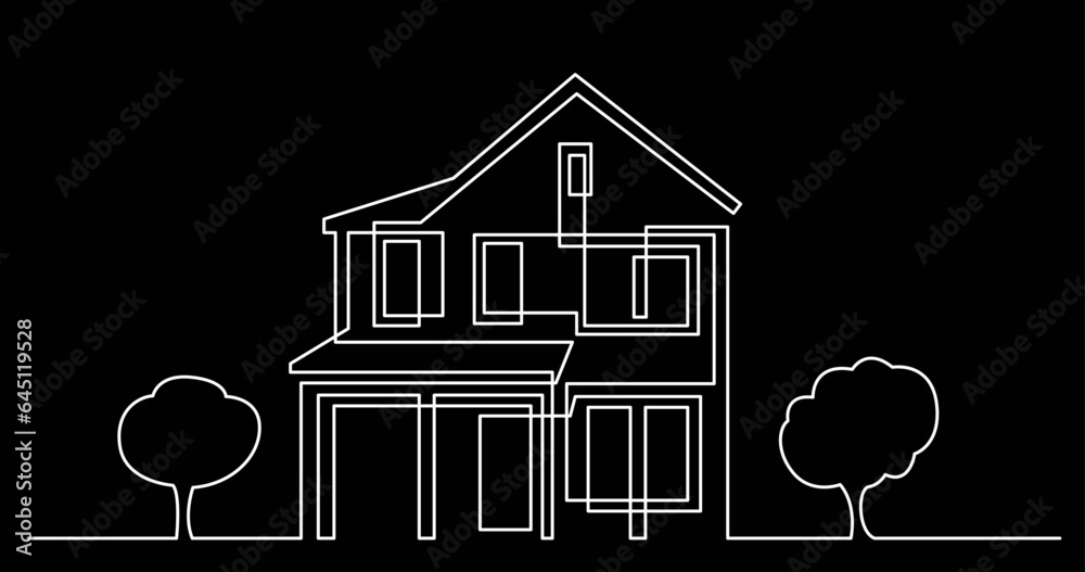 Wall mural continuous line drawing vector illustration with fully editable stroke of architecture modern buildi