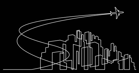continuous line drawing vector illustration with FULLY EDITABLE STROKE of architecture modern buildings development background