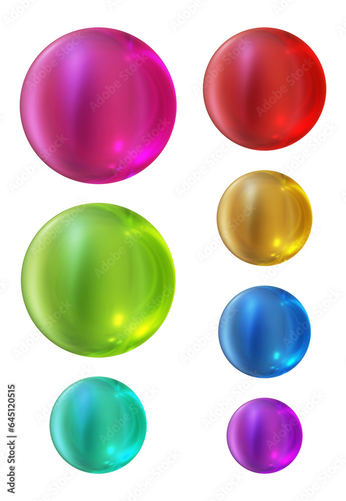 Poster set of round shape sphere ball or button in 3d rendering isolated on transparent background for deco
