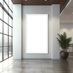 Blank white poster in gallery interior. Mock up, 3D Rendering. Modern bright interiors apartment with mockup poster frame 3D rendering illustration.