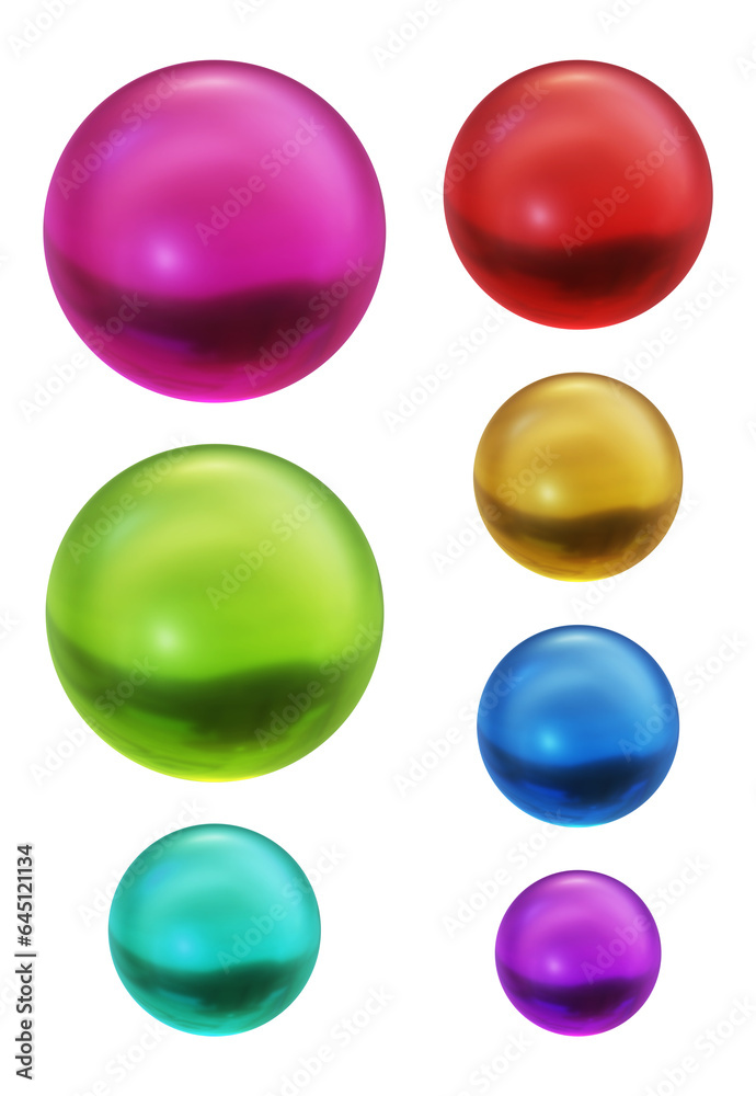 Poster set of round shape sphere ball or button in 3d rendering isolated on transparent background for deco
