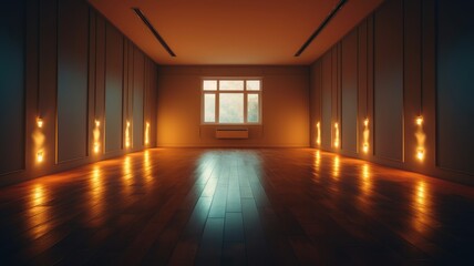 Fototapeta premium Lights turning off automatically in an empty room, illustrating the concept of smart energy systems that conserve electricity