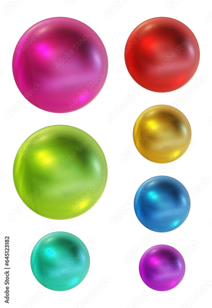 Poster set of round shape sphere ball or button in 3d rendering isolated on transparent background for deco