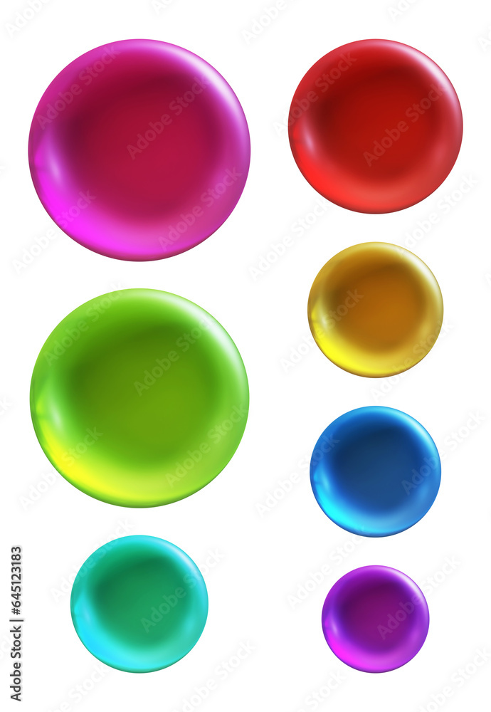 Poster set of round shape sphere ball or button in 3d rendering isolated on transparent background for deco