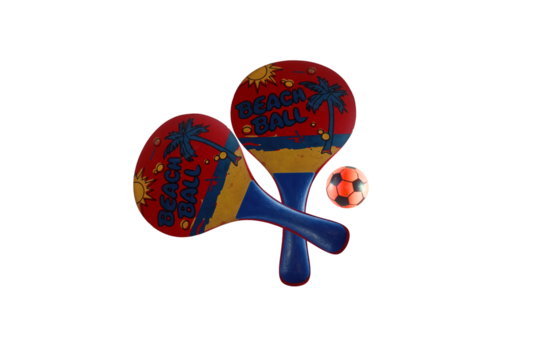 Wooden Beach rackets and Ball isolated on White background