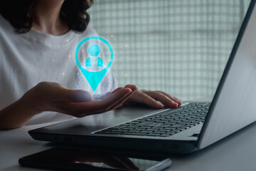 Business people showing the target customer on hand. Target customer, buyer persona, customer...