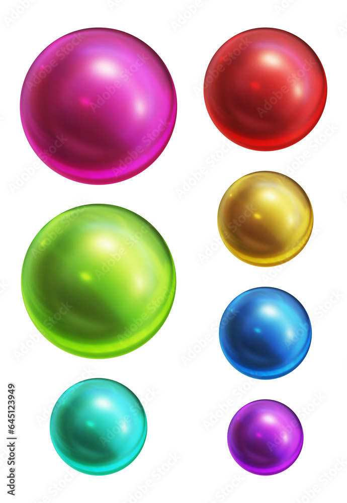 Poster set of round shape sphere ball or button in 3d rendering isolated on transparent background for deco
