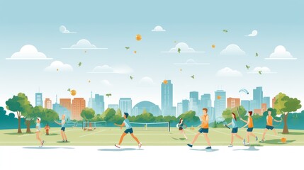Illustration where people do sport in open air