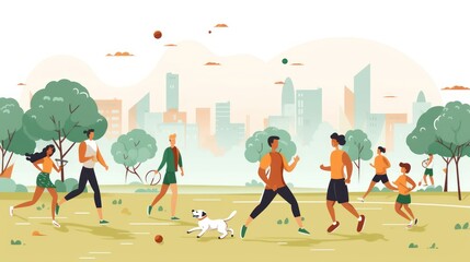 Obraz premium Illustration where people do sport in open air