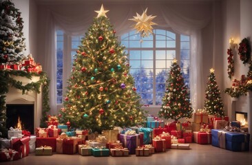 Fototapeta na wymiar Happy New Year, Happy Christmas, Christmas Tree, Decoration