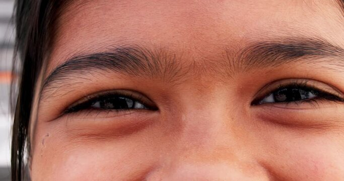 Eyes, vision and portrait of child with optical health, wellness and optometry awareness. Eyesight, ophthalmology and closeup or zoom of young girl kid looking with natural eye care perception.