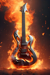guitar on fire, concept art music - obrazy, fototapety, plakaty