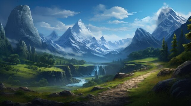 Mountainous road that leads to a secret place game art