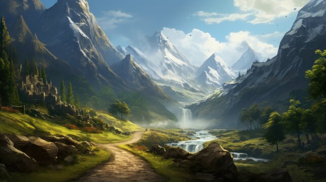 Mountainous road that leads to a secret place game art