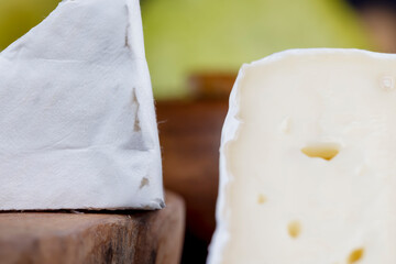 delicious soft cheese with white mold close-up