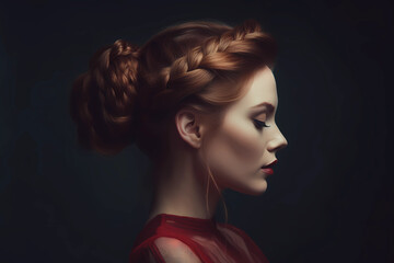 Braided Updo - A versatile and intricate updo that incorporates various braiding techniques, such as French braids, fishtail braids, or twists, resulting in an elegant and textured look (Generative AI - obrazy, fototapety, plakaty