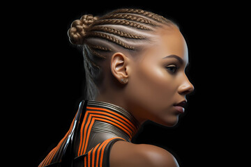 Cornrows - Tracing back to ancient Africa, cornrows involve braiding the hair close to the scalp in neat rows or intricate patterns, showcasing skill and cultural heritage (Generative AI) - obrazy, fototapety, plakaty