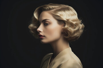 Finger Waves - A glamorous vintage hairstyle popular in the 1920s and 1930s, involving sculpting the hair into sleek, S-shaped waves using the fingers or a comb (Generative AI)