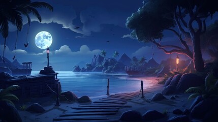 View to Ocean at night game art