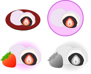 いちご大福4つセットのイラスト