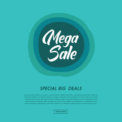 Sale banner template design in with line strip and full colors on green background, Mega sale best offer, End of season, Vector illustration