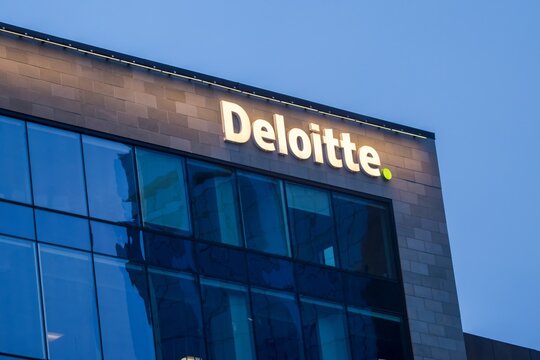 Deloitte Touche Tohmatsu Limited banner. British professional services network and accounting firms offers Audit, Risk and Financial Advisory, etc. HALIFAX, NOVA SCOTIA, CANADA - 31AUG 2023 