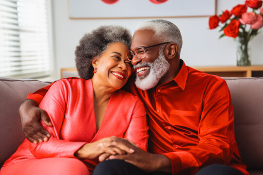 Beautiful african american elderly couple looking in love, concept of valentines day gift