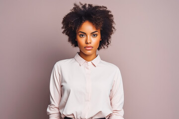 Obraz premium Portrait of beautiful african american female looking serious in casual clothes on a colored background