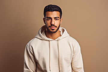Portrait of handsome arab male looking serious in casual clothes on a colored background