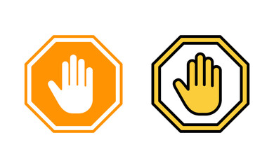 Stop icon set for web and mobile app. stop road sign. hand stop sign and symbol. Do not enter stop red sign with hand