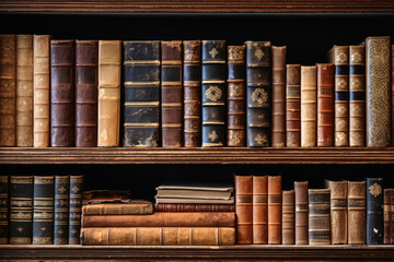 Old books in a shelf background.