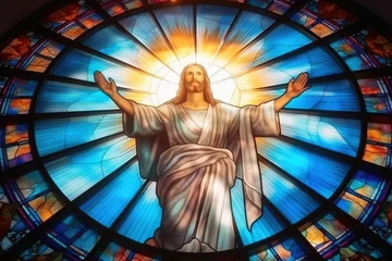 Photo sur Plexiglas Coloré Stained glass of jesus christ savior of the world.