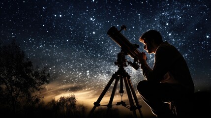 astronomy professor observing celestial bodies with a telescope generative ai - obrazy, fototapety, plakaty