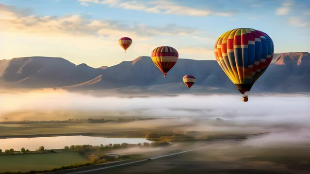Scenery of a hot air balloon festival, Stunning Scenic World Video Landscapes Timelapse, Generative AI