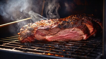 barbecue pitmaster slow-cooking brisket in a smoker generative ai