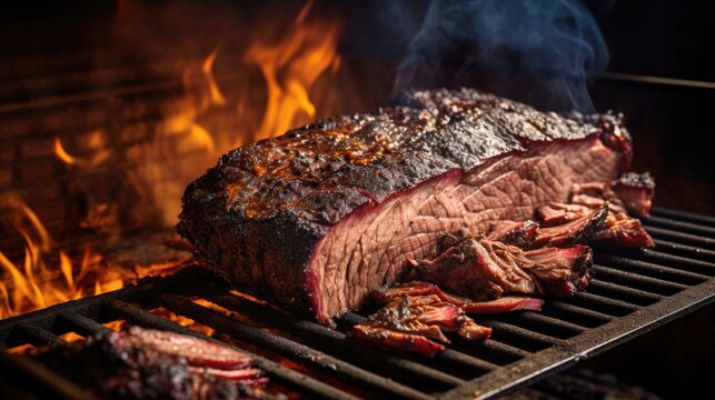 barbecue pitmaster slow-cooking brisket in a smoker generative ai